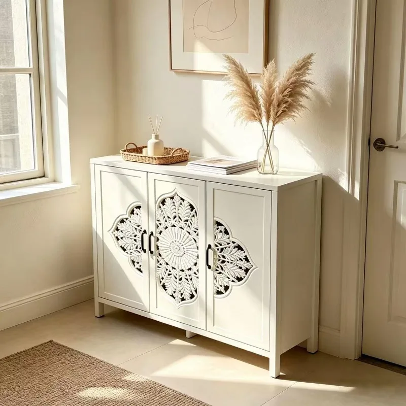 French retro hollow carved storage cabinet, dining side cabinet, bedroom large-capacity storage cabinet