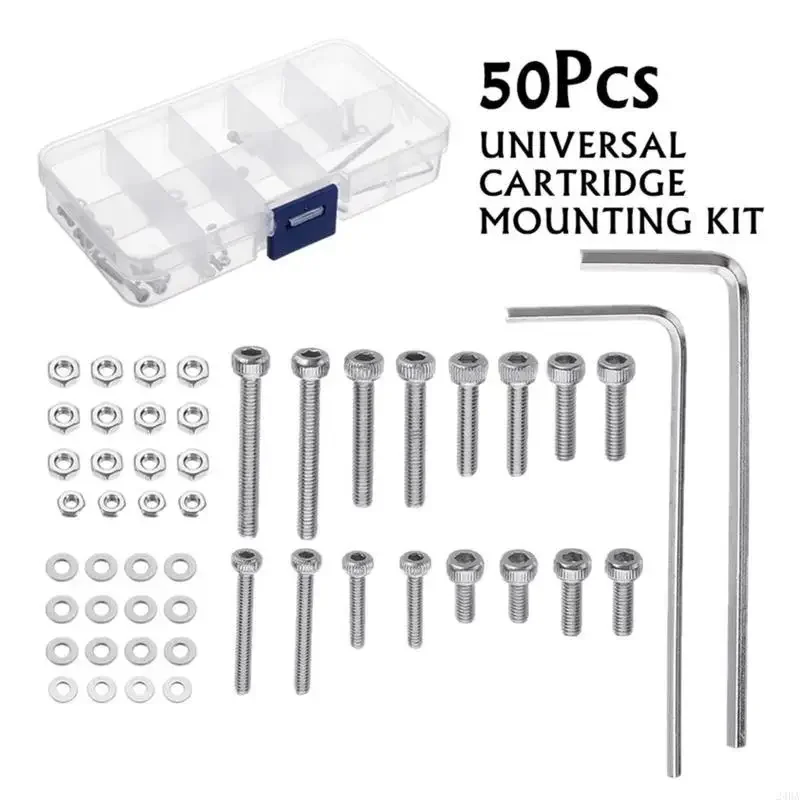 50pcs/set Universal Rotation Headshell cartridges Mounting Steel Bolts Hexagonal Tool for Head Screws Nut Set