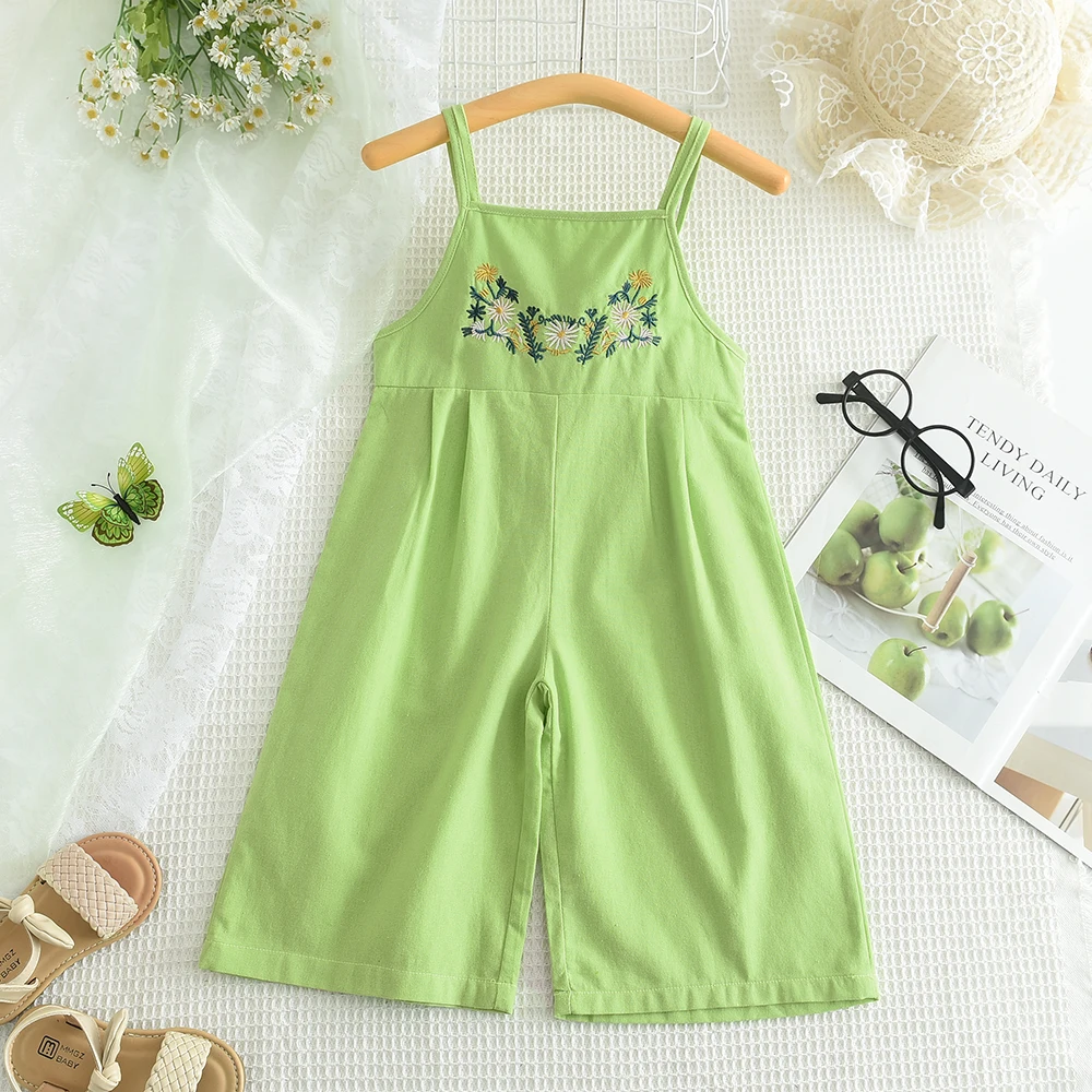 Bear Leader Girls Overalls Pants 2023 Summer Solid Embroidery Flower Sling Cotton Clothing Kids Children Fashion Outfits