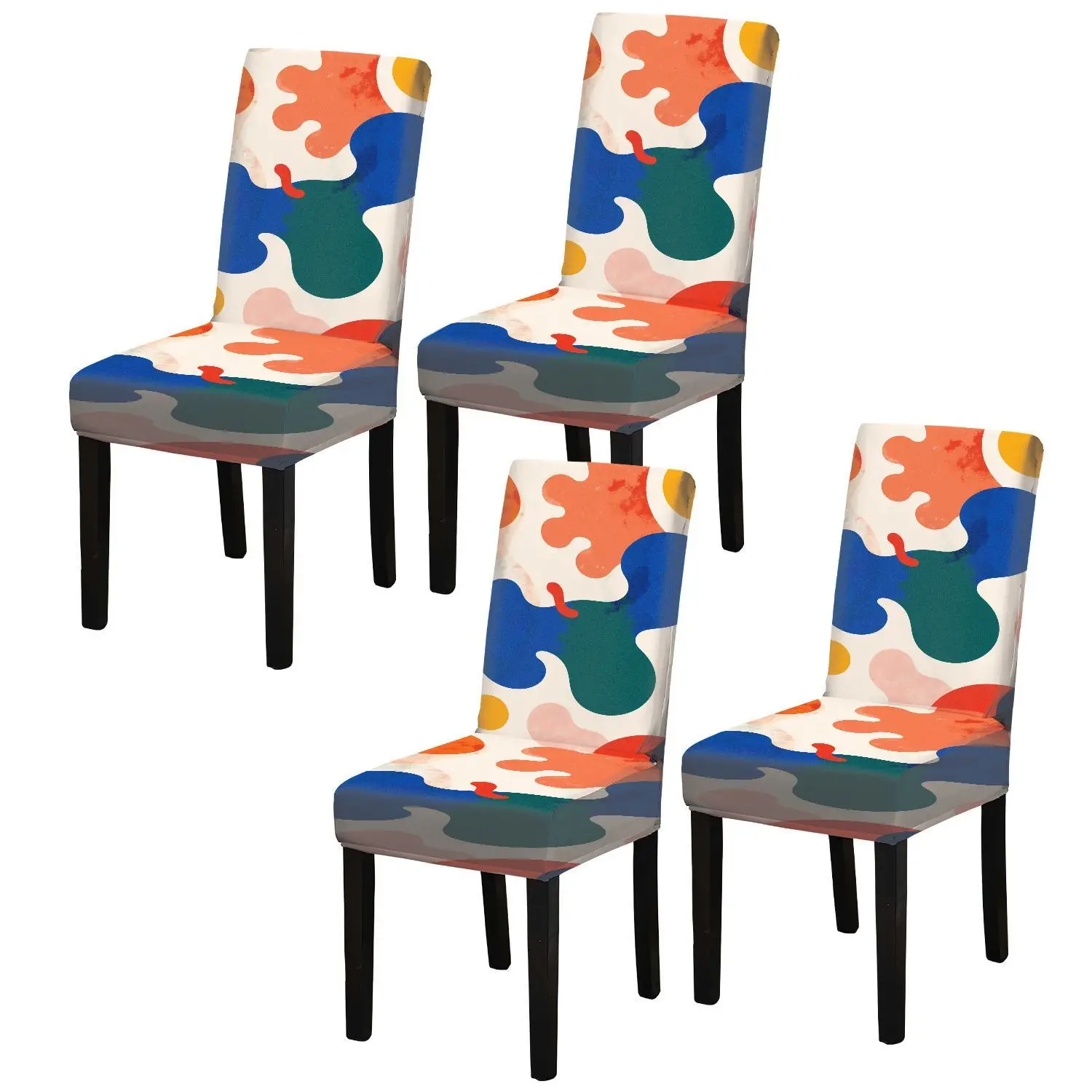 Elastic printing dining chair cover, contrasting art pattern, removable and washable household dining chair