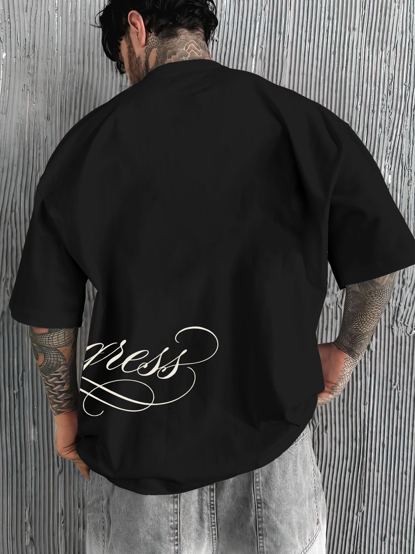 Men's Oversized Streetwear Peony Flower Cursive Letter Front Print Polyester Short Sleeve Crewneck T Shirt S-2XL All Size 1Pc