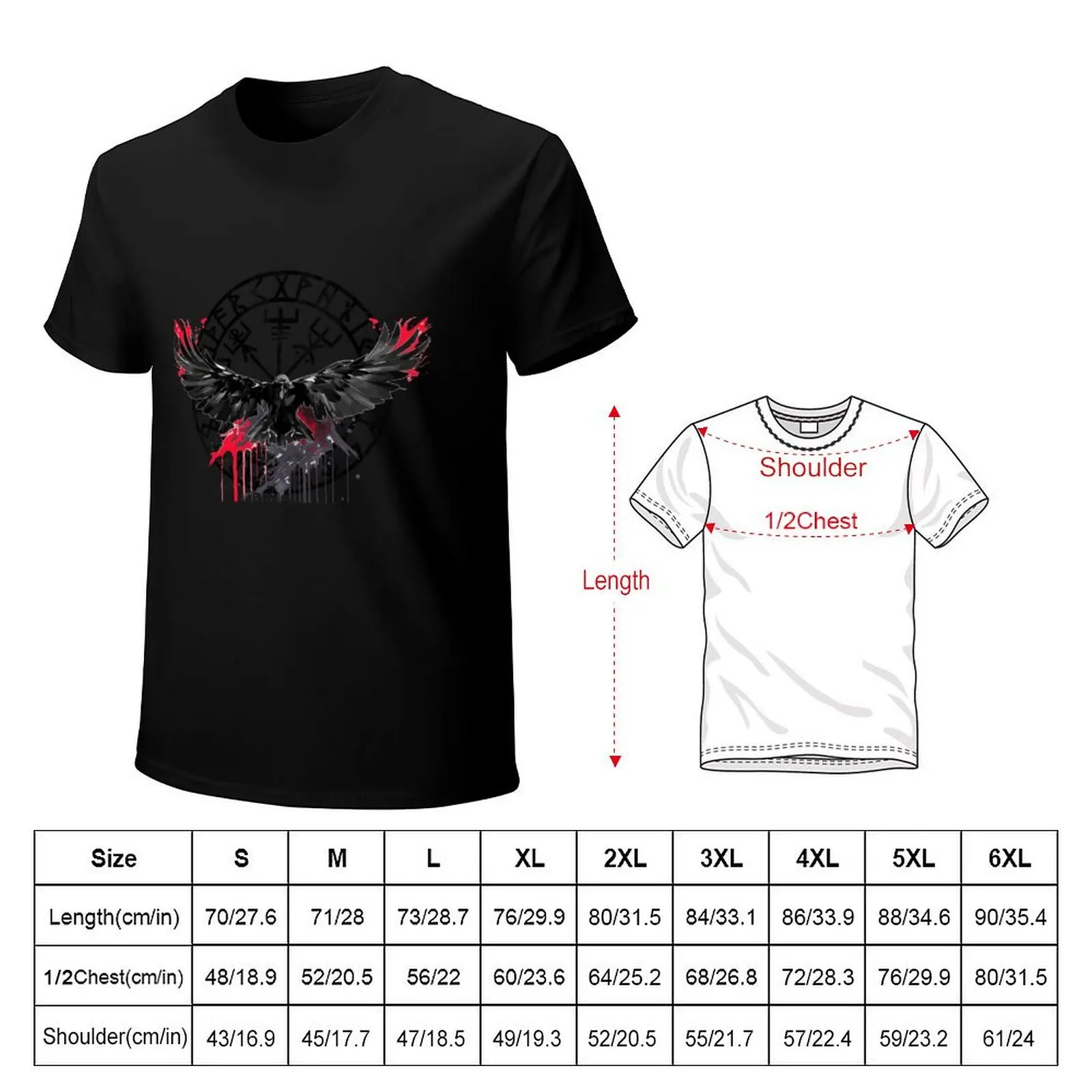 Vegvisir Viking Rune with Ravens Hugin and Munin- Protection Rune, Valhalla. T-Shirt Casual All Match Tee Shirt for Men