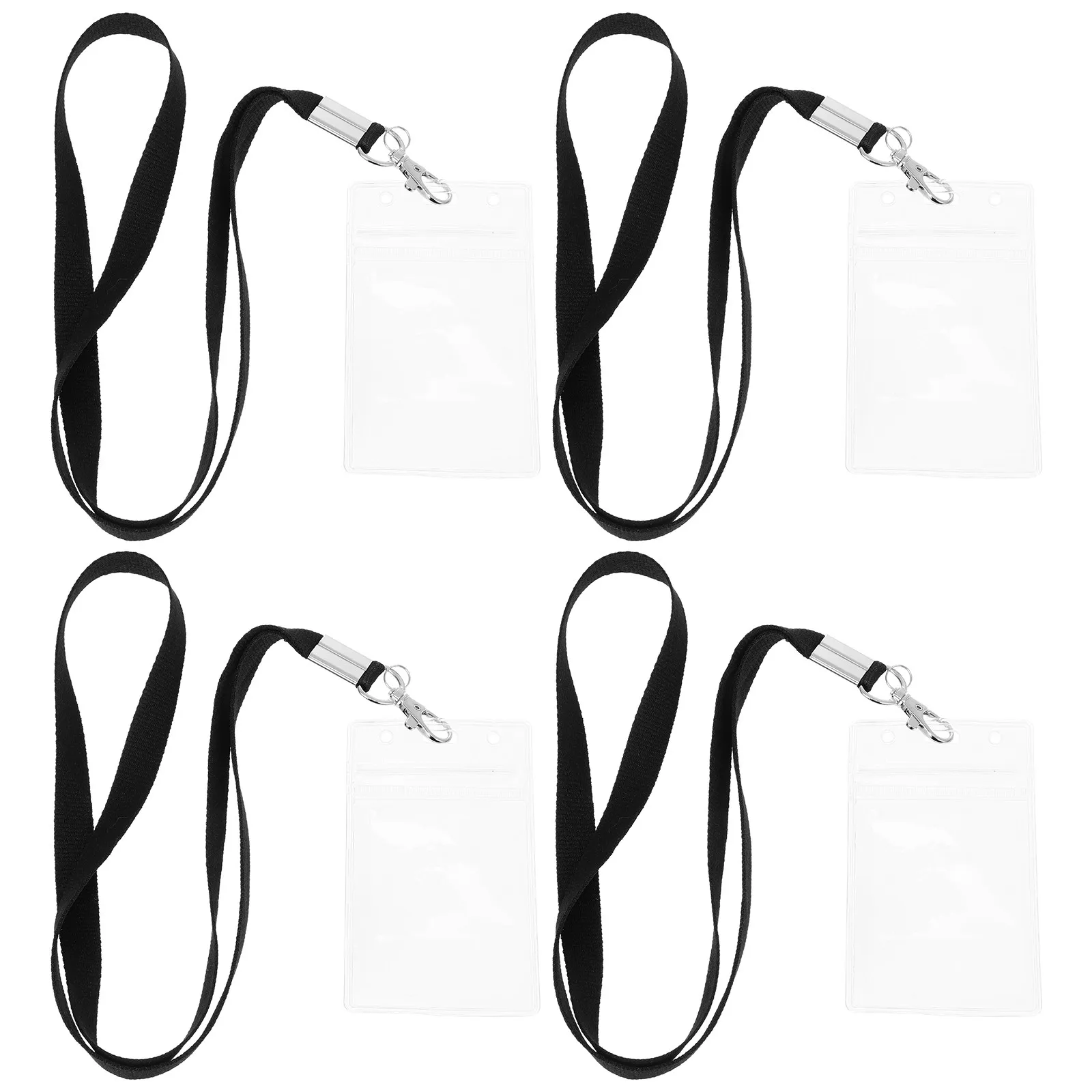 4Sets High-Grade PVC Waterproof Dust-Proof Id Cards Holder Lanyard Set for Employee Bus Business Id Badge Cards Double-Sided