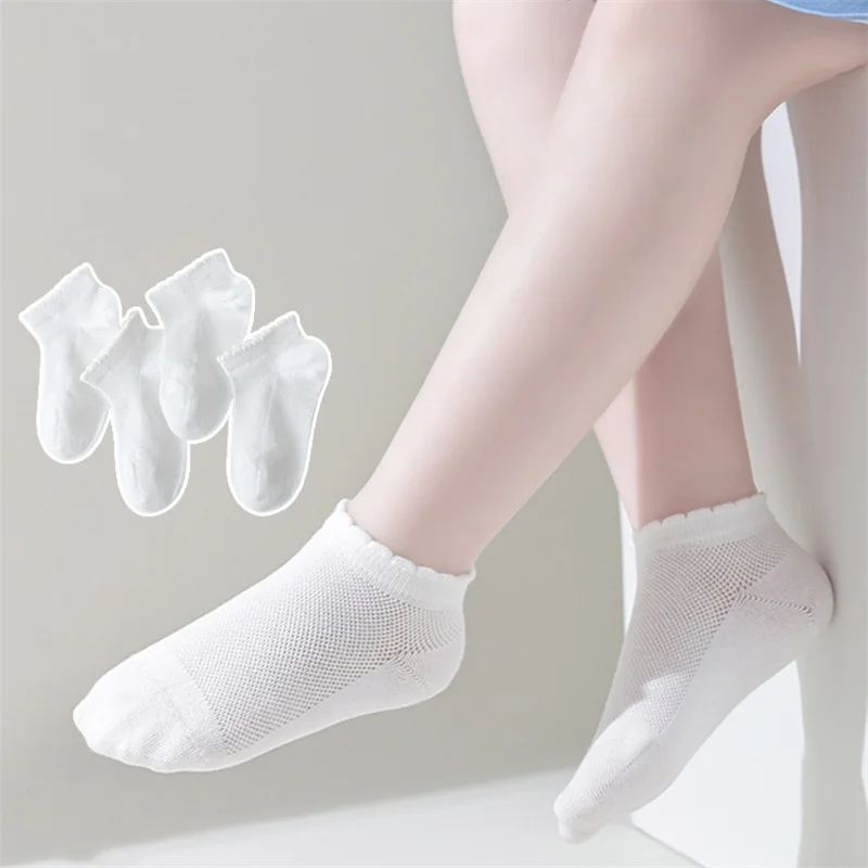 5Pairs/lot Baby Socks For Newborn Girls Boys 1-12 Years Summer Thin Children\'s Cotton Mesh Solid White Toddler Infant Sock 2024