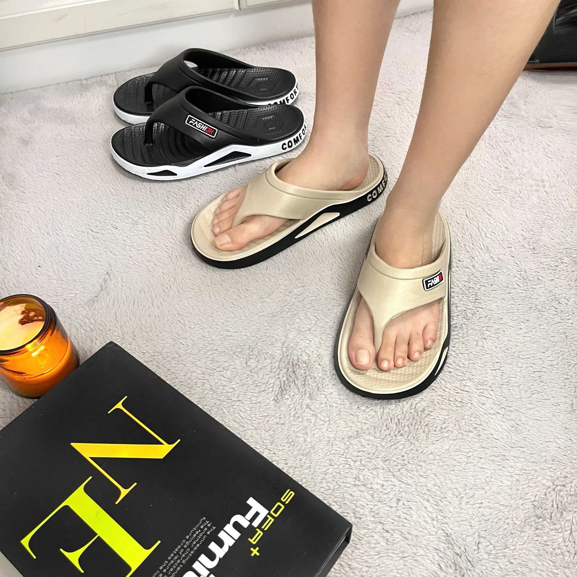 Neue Herren-Freizeit-Flip-Flops für Frühling und Sommer, Farbblock-Design, Vielseitig, Bequem, aus EVA, für den Innenbereich, Zuhause, Badezimmer und den täglichen Gebrauch im Freien – Detail 13