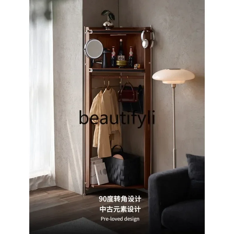 2003Black Walnut Wood Vintage Style Solid Wood Corner Coat Rack Floor-standing Clothes Rack Home Corner Rack