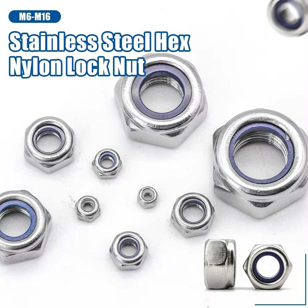 M2 M2.5 M3 M4 M5 M6 M8 M10 M12 Hexagon Nylon Insert Self Lock Nut  Nut Locknut A2 304 Stainless Steel DIN985