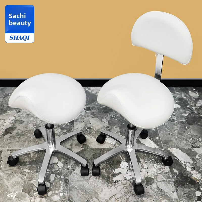 SalonNewCommercial Barber Salon Haircut Chair Stainless Steel Frame 5-Star Base Casters Leather Seat Adjustable Footrest Stylist