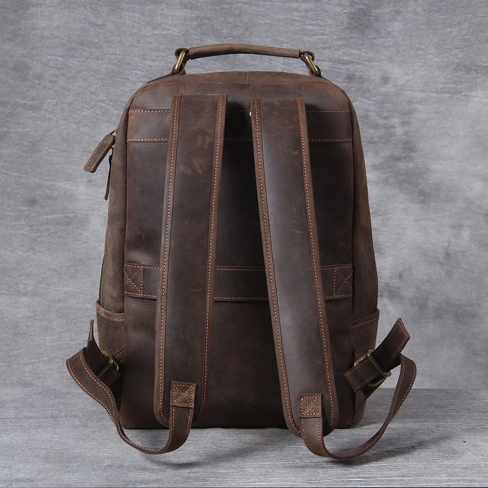 S.WORKER Vintage Echtleder-Rucksack für Herren, Große Laptop-Schultertasche, Klassische Vintage Crazy Horse Reise- und Schultasche – Detail 9