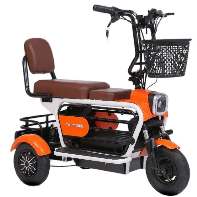 Parent Child Adult Electric Tricycle 2 People For Elderly 400w Foldable Mini Electric Scooter Family With 3 Baskets Range 40KM