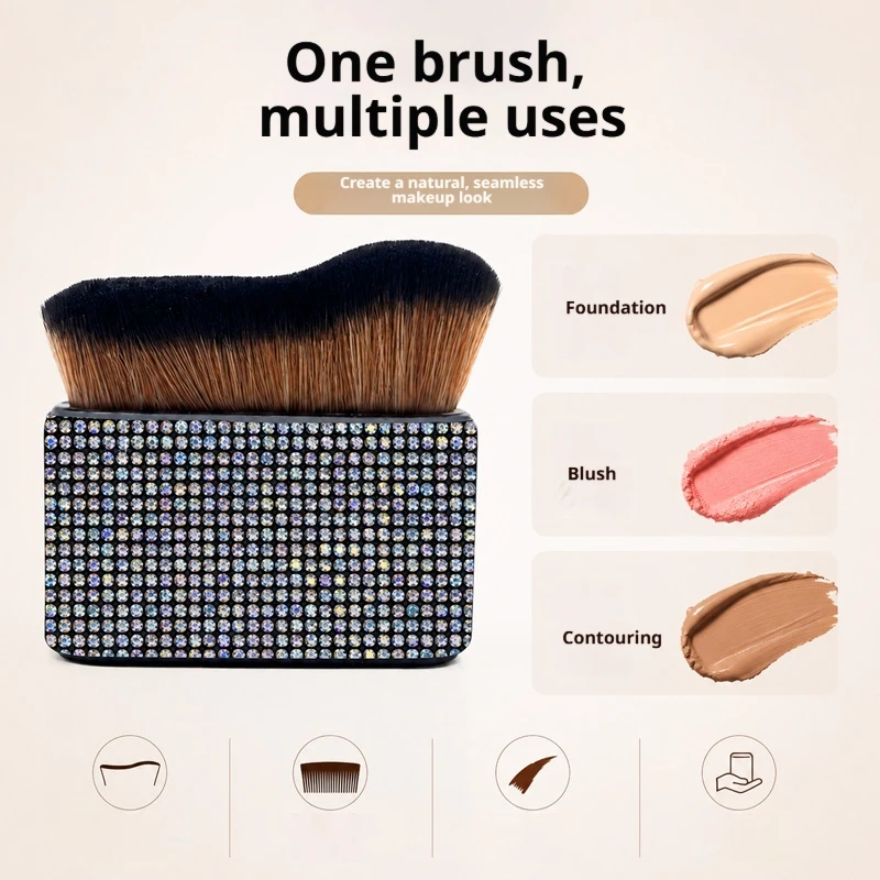 Women Shiny Rhinestone Travel Cosmetic Brush Soft Large Foundation Blending Makeup Tool Portable Pocket Beauty Decor Brush