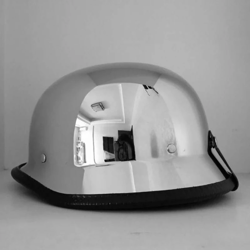

Chrome German Novelty Helmet Chromed Mirror Effect Motorcycle Electric Scooter Motorbike ATV Biker Open Face Helmet Vintage