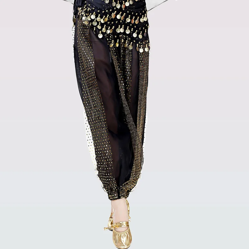 

Belly Dance Pant Women's Genie Pants Belly Dancing Tribal Costume Shinny Bloomers Trousers Newest Chiffon Pants Stage Costume