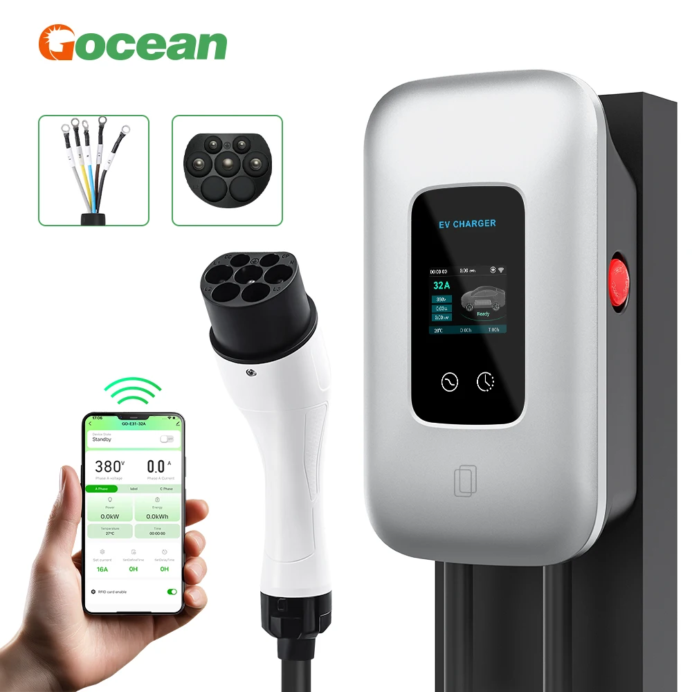 

Portable Wall-mounted Charging Stations 22KW 32A 3 Phase GB Electric Car Battery Charger EVSE Fast Charging Station Wallbox