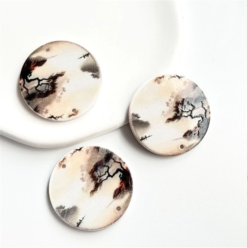 10Pcs/Lot New Retro Acetic Acid 27MM Flower Round Beads Petals Charm Connectors Diy Earrings Jewelry Making Resin Accessories