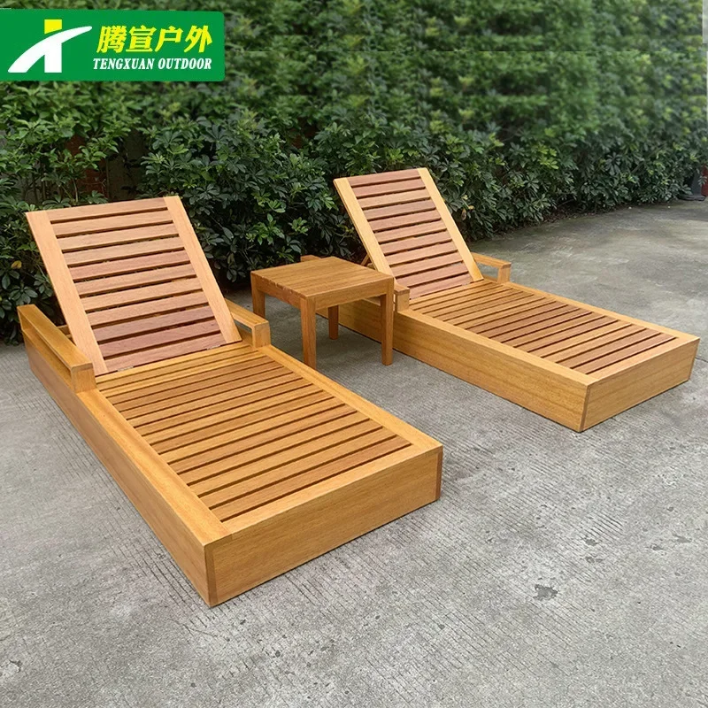 Outdoor beach loungers villa swimming pool chairs patio open-air preservative solid wood folding chairs outdoor rest bed