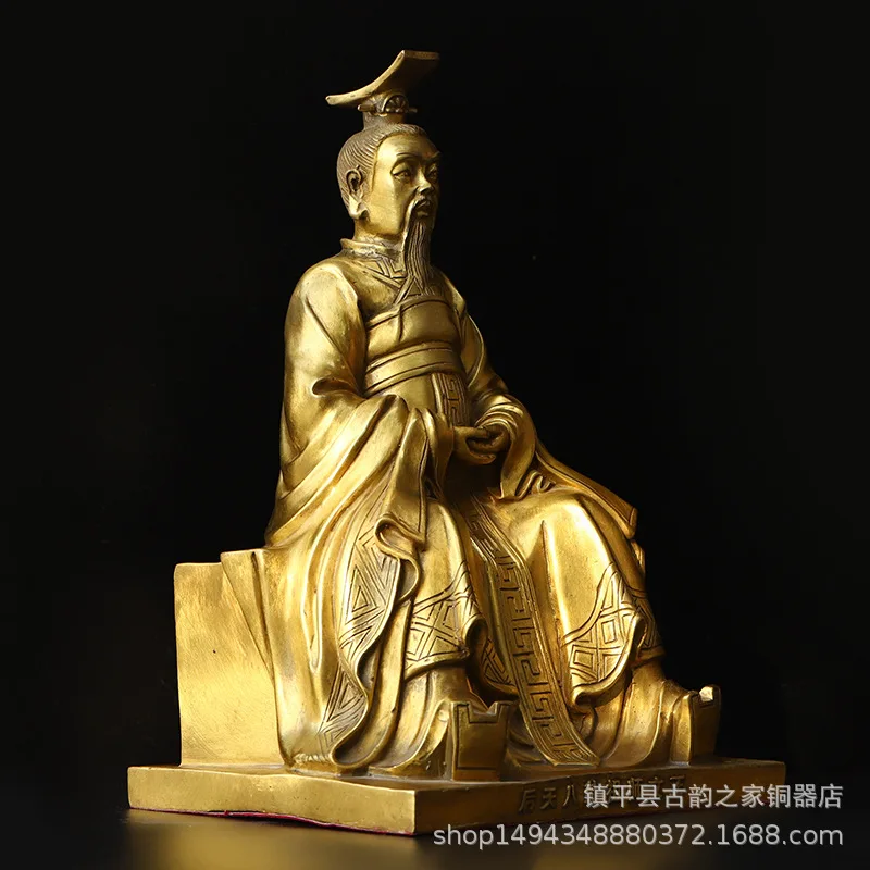 Brass Zhou Wen Wang Statue Ornament Pure Copper Emperor Office Home Living Room Shop Desktop Decoration