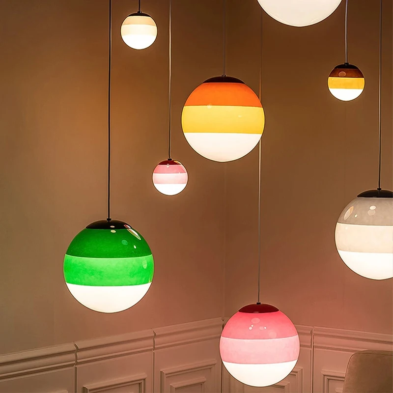 Creative Colorful Glass Pendant Lamps 15cm 20cm Green Pink Gray Round Ball Suspension Hanging Light for Restaurant Dining Room