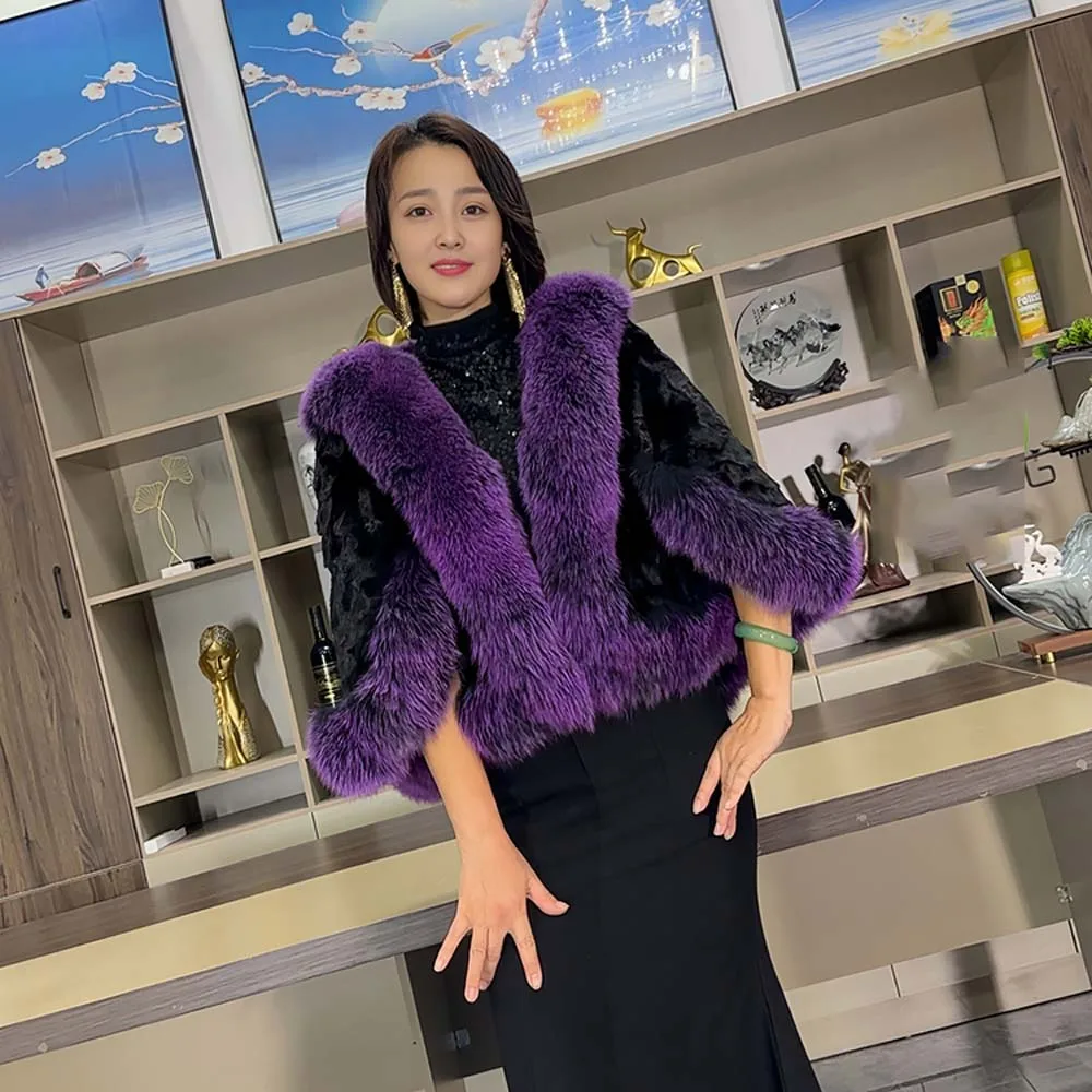 

Natural Fox Fur Jacket Shawls Real Fox Fur Jacket Women Winter Natural Fur Vest Fashion Short Coat Shawl