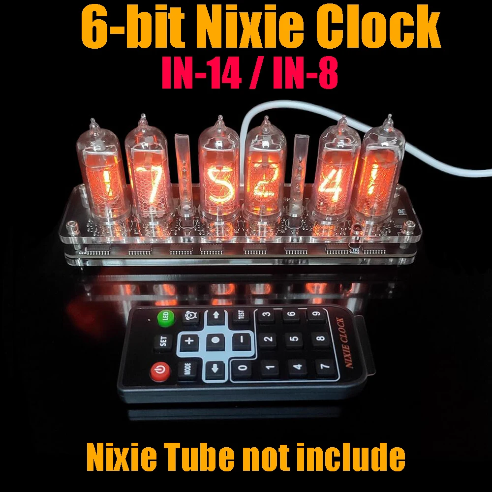 6-bit Nixie Clock IN8 IN14 Tube Clock Base TYPE-C USB POWER IN-14 IN-8 Glow Tube Digital Display Clock Remote Control