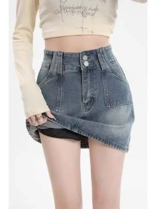 

High Waist A-Line Skirt Women's Summer New Style Denim Skirt Anti-Light Small Size Versatile Half Skirt Casual Style