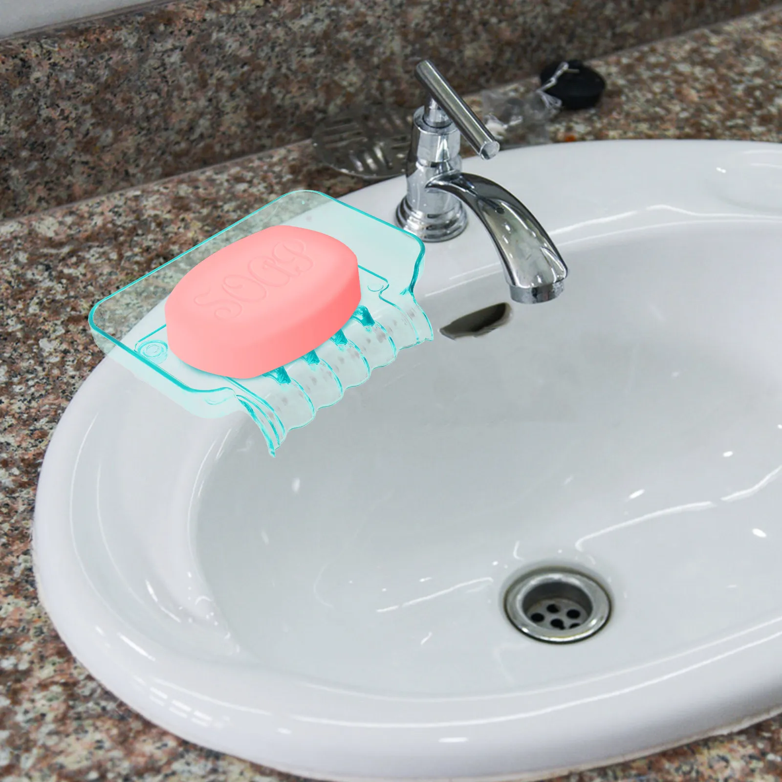 1Pcs High Quality Plastic Soap Holder with Suction Base and Waterfall Drainage for Bathroom Counter Kitchen Sink Soap Sponge