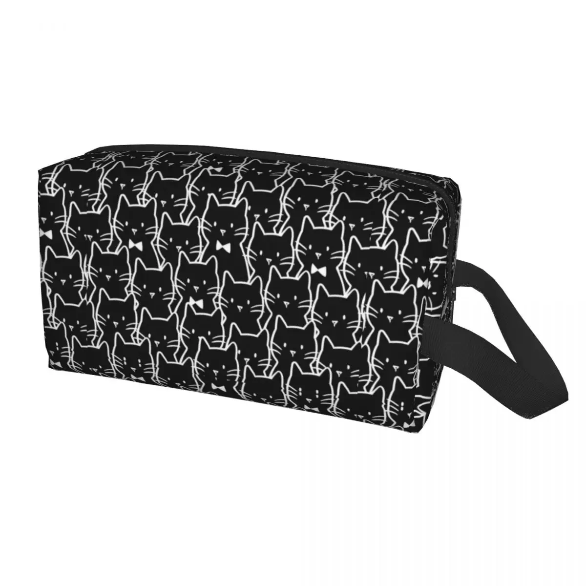 Black White Cat Pattern Toiletry Bag Creative Travel Organizer for Makeup Storage Bag Women Brush Pencilcase