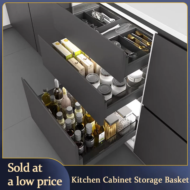 

Pull-Out Basket Kitchen Cabinet Double-Layer Pull-Out Space Aluminum Alloy Drawer To Store Seasoning Kitchen Cabinet Bowl Basket