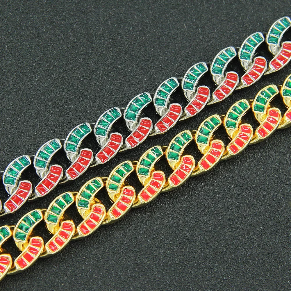 New Couple Choker Necklace 15mm Green Red Cz Stone Mix Colorful Miami Cuban Prong Chain Hip Hop Jewelry For Gift Butterfly Clasp