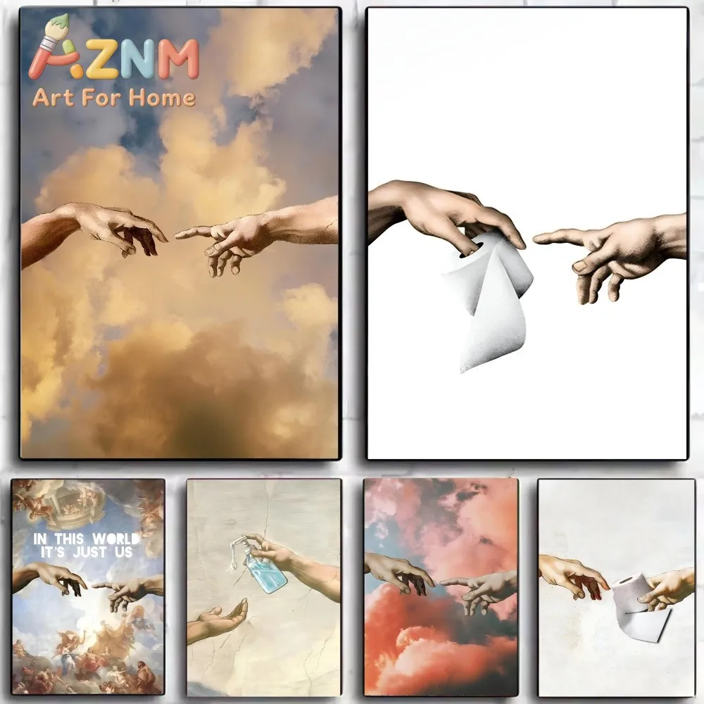1pc Retro Hand Of God And Adam Funny Toilet Paper Picture Poster HD Posters Home Room Bar Cafe Decor Art Wall Painting Pictur