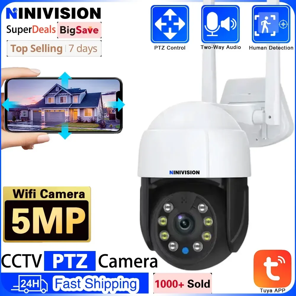 

5MP PTZ Wifi HD Lens IP Camera AI Tracking Outdoor Security Surveillance Camera Wireless CCTV Camera Tuya Smart Life APP