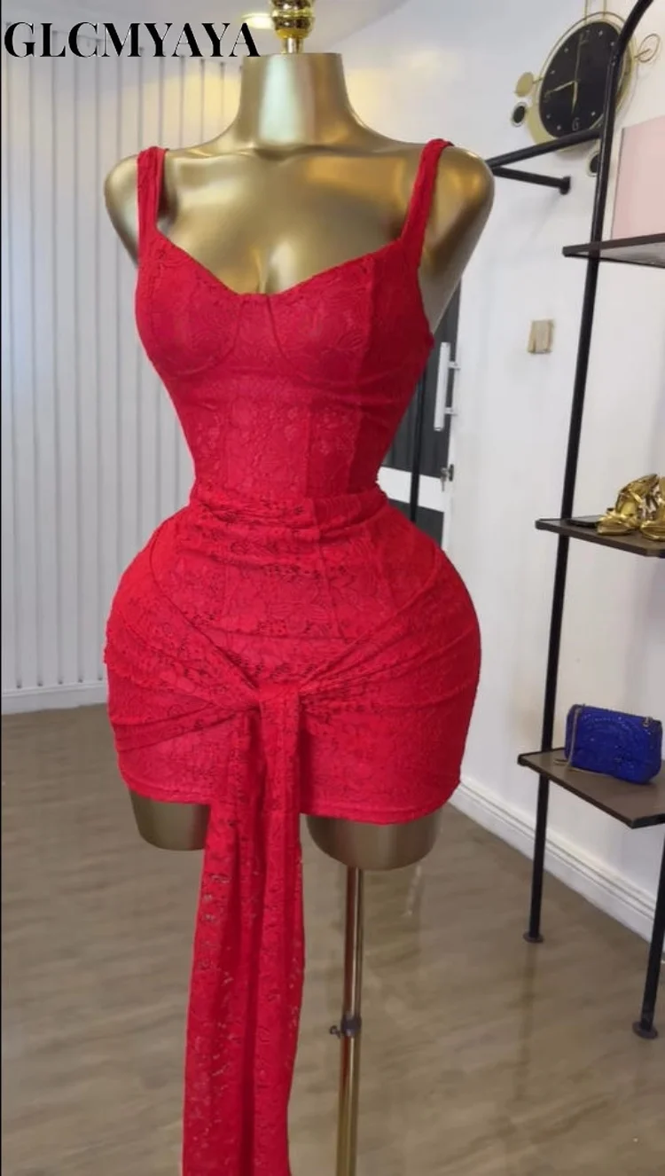 GLCMYAYA الشارع المرأة الدانتيل Bowknot الجبهة الخامس الرقبة أكمام Bodycon ميدي فستان قصير 2025 عطلة الخريف مثير حتى فساتين Vestidos