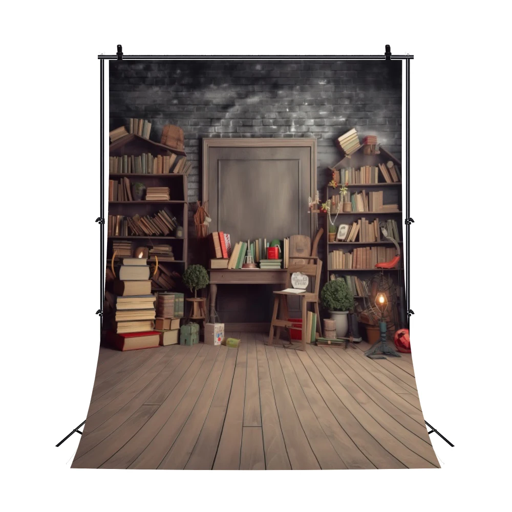 Vintage Bookshelf Backdrops Wood Library Bookcase Scene Children Back to School Party Decor Baby Portrait Photography Background