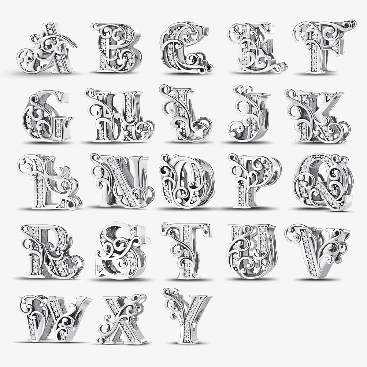 925 Sterling Silver Zircon Simple Vine 26 Letters Pendants Bead Fit Diy Bracelet Necklace Making Gift Of High Quality Jewelry