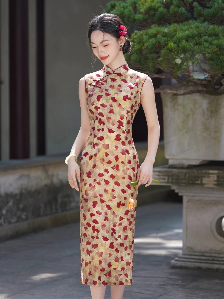 

Элегантная женская юбка-ципао с цветочным принтом, приталенная, модная, для повседневной носки, в стиле художественного возрождения, длинная