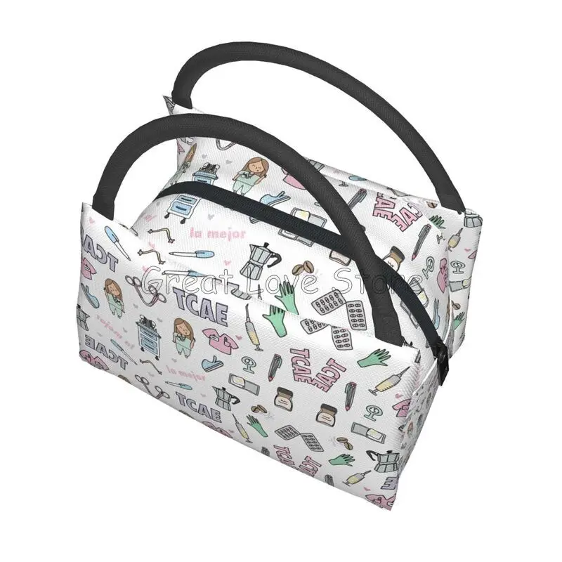 الأطباء والممرضات طباعة حقيبة الغداء الحرارية المرأة المحمولة معزول حقيبة للحفاظ على البرودة للعمل نزهة قابلة لإعادة الاستخدام معبأة أكياس حفظ الطعام