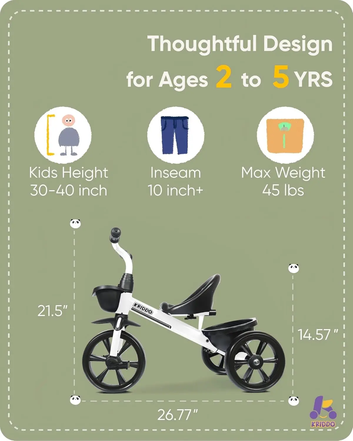 Tricycles blancs pour enfants de 2 à 4 ans, cadeau pour les tout-petits de 24 mois à 4 ans