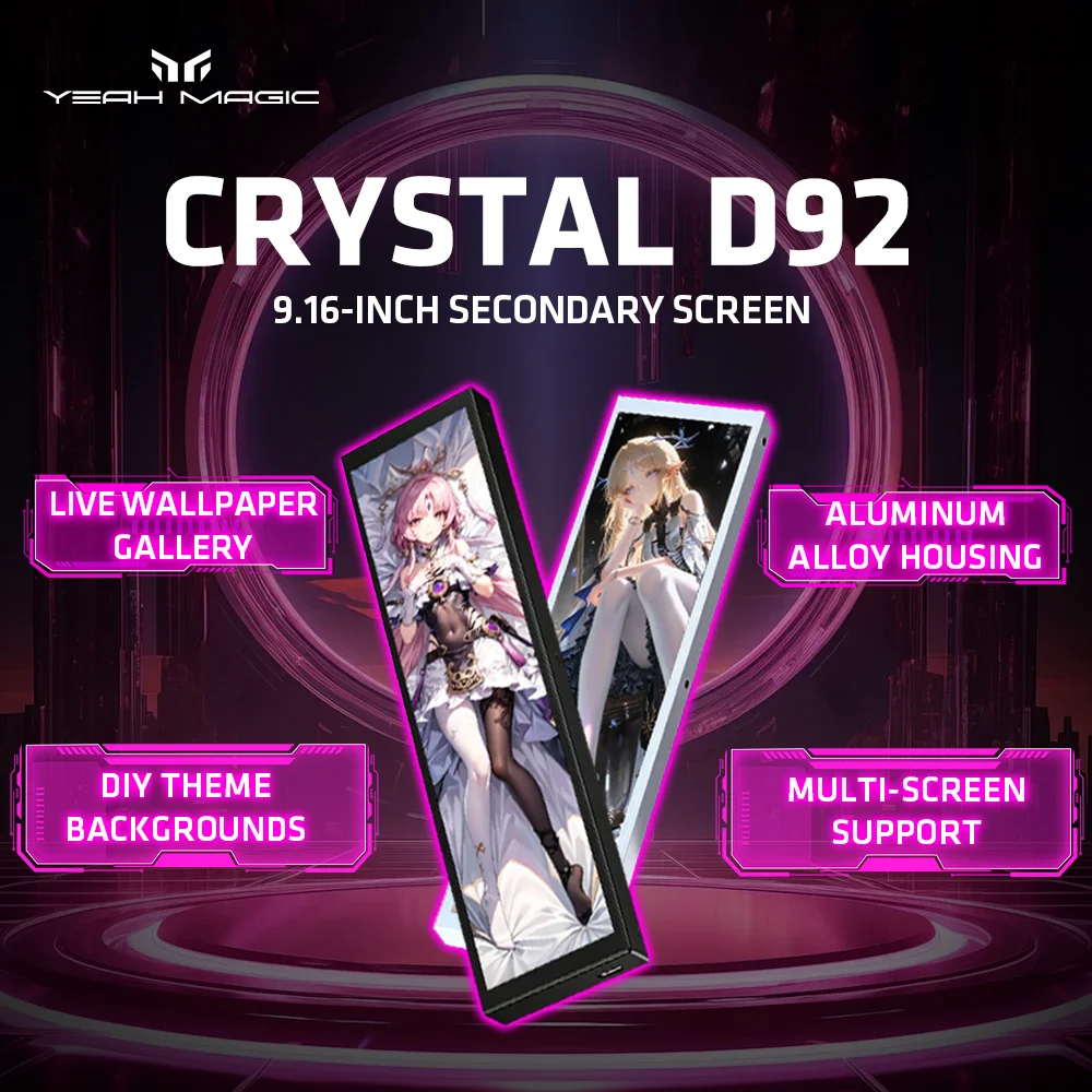 Yeah Magic D92 9.16 Inch Crystal Computer Case Secondary Screen  HD IPS Dynamic Theme A-RGB Temperature Monitoring Sub Display