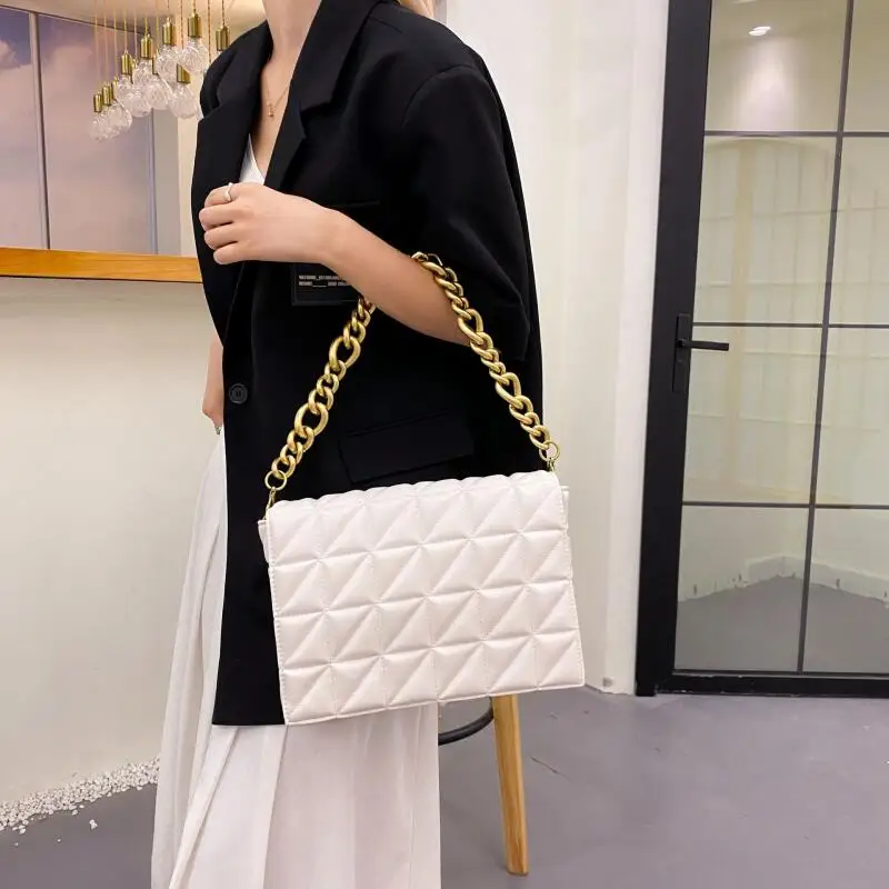 2024 New Women\'s Shoulder Bags High Quality Simple Ladies Rhombic Sewing Square Bag Luxury Female PU Leather Chain Hand Bags