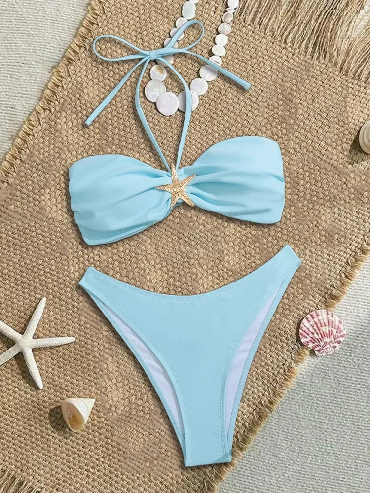 UETEEY 2025 Nuovo Costume Da Bagno Estivo Bikini Set Sexy Senza Spalline Solido Bikini 2 Pezzi Set Donne Split Backless Beach Vacation Bikini