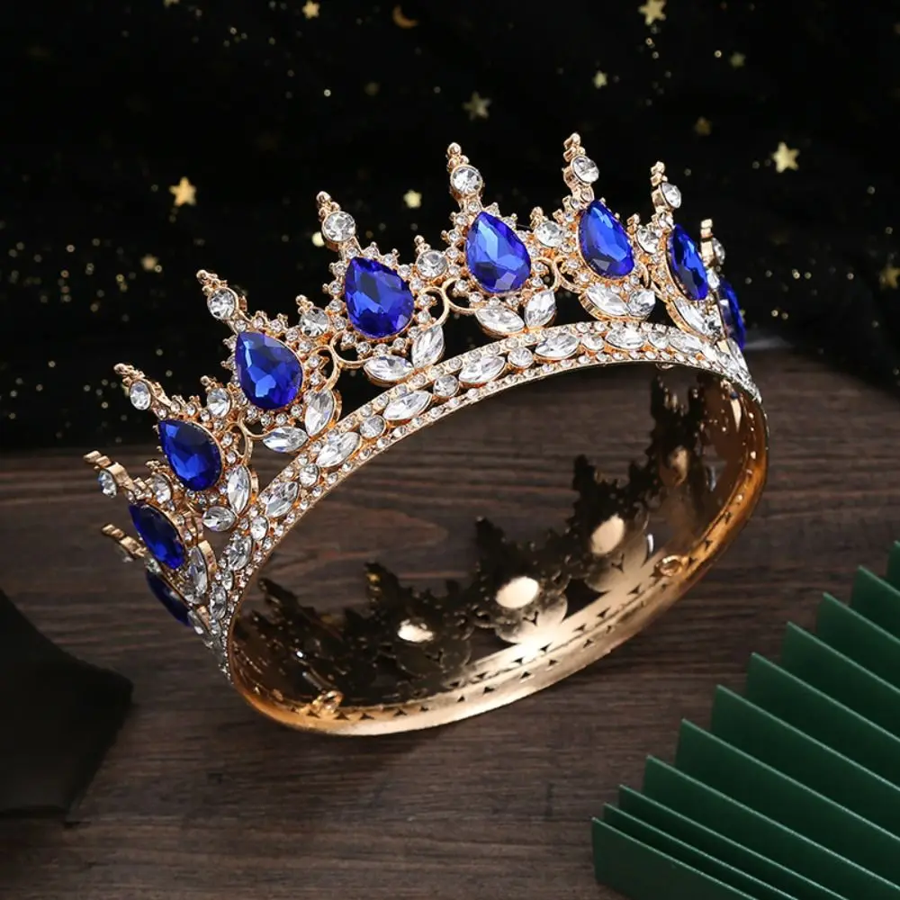 Rhinestone Baroque ประกวดมงกุฎคริสตัลรอบมงกุฎเจ้าสาว Headpieces เครื่องประดับผม Queen Princess Tiara วันเกิด Party