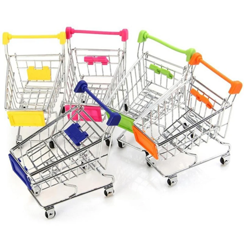 Supermarkt Handtrolley Mini Winkelwagen Desktop Decoratie Creëren Handwerk Ornamenten Opslag Speelgoed Cadeau Nieuw 2023