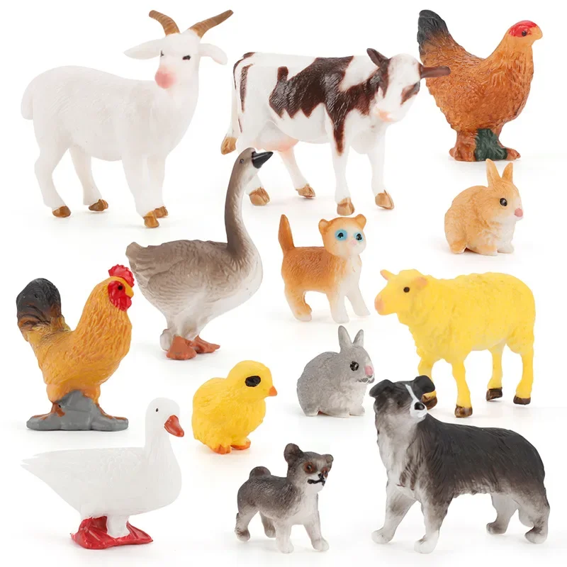 Miniature Animal Model Simulation Cow Sheep Rabbit Dog Action Figures Sand Table Ornaments Education Toys for Children Kids Gift