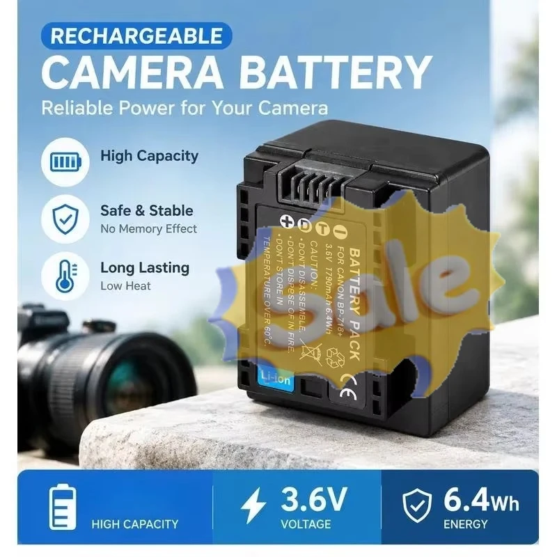 BP-718 Battery for BP-727 BP709 BP-745 Canon HF R30 R38 R46 R48 R52 Camcorder Rechargeable Li-ion Replacement Power Pack