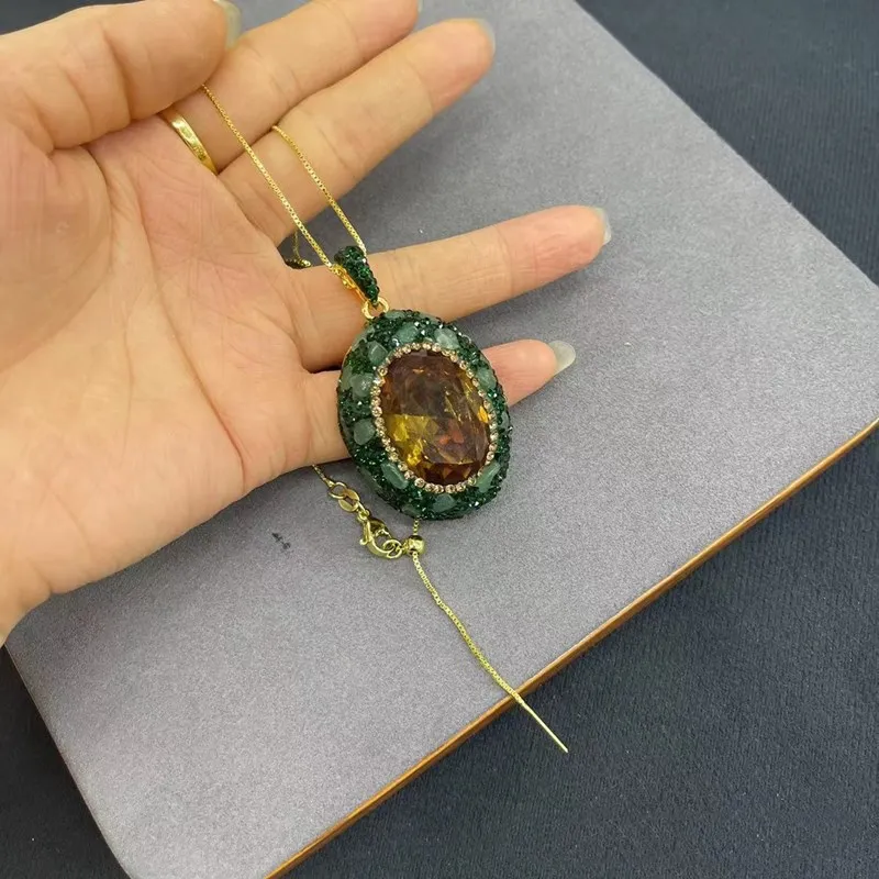 one set green jade baroqie and zircon green RING/bracelet/pendant necklace earrings