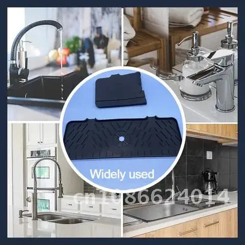 Silicone Kitchen Sink Practical Mat - Splash Guard, Bathroom Faucet Water Catcher Mat, Fauce Behind Sink Draining Pad