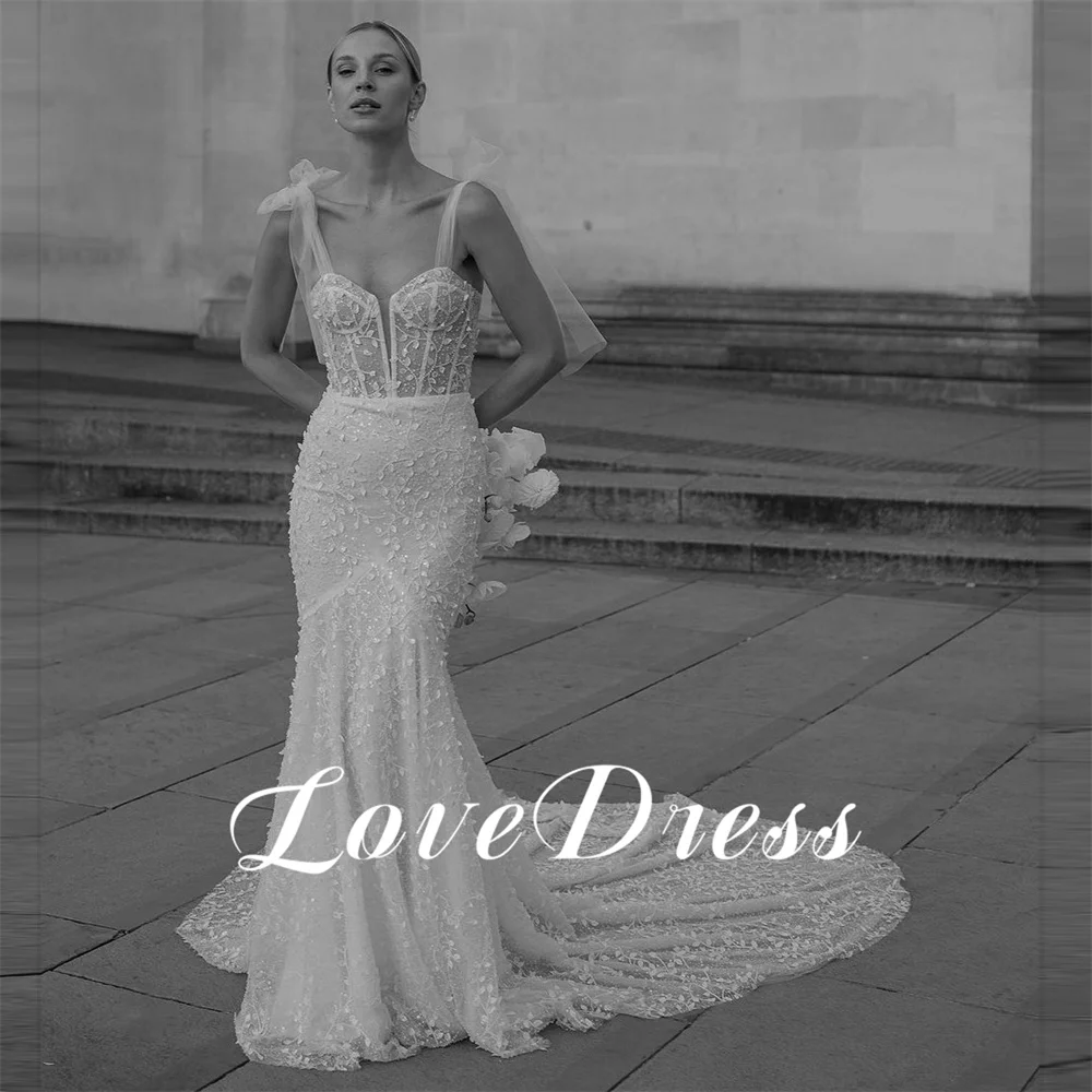 Lovedress Megcsillan Jegyes  Sellő esküvői dresses Flitter Spagetti szíj menyasszonyi gowns Ragyogó Végigtapogat Trén vestido Delaware novia