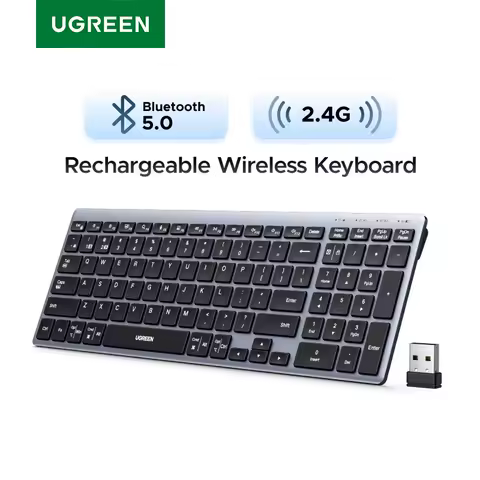 UGREEN Wireless Keyboard 99 Keys Bluetooth 2.4G Dual Mode USB-C Rechargeable 500mAh Scissor Structure Ergonomic for Laptop PC