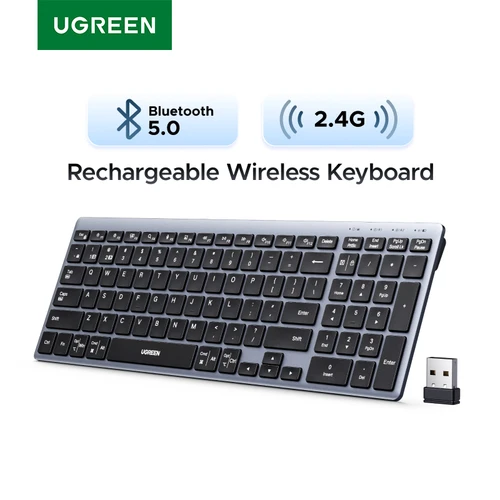Imagen 1 del producto UGREEN teclado inalámbrico 99 teclas Bluetooth 2,4G modo Dual USB-C recargable 500mAh estructura de tijera ergonómica para ordenador portátil
