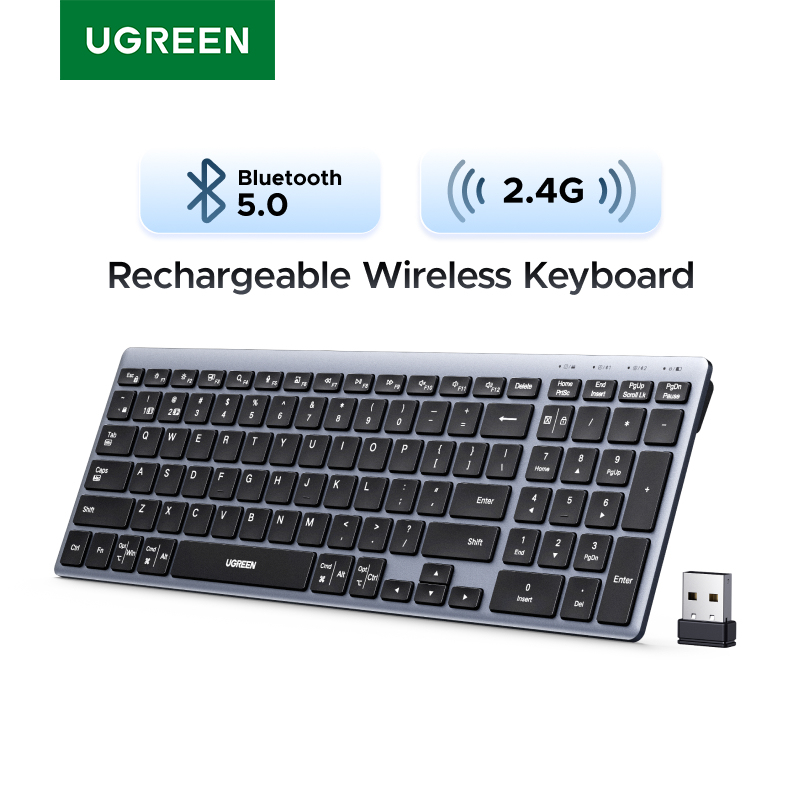  UGREEN Wireless Keyboard 99 Keys Bluetooth 2.4G Dual Mode USB-C Rechargeable 500mAh Scissor Structure Ergonomic for Laptop PC 